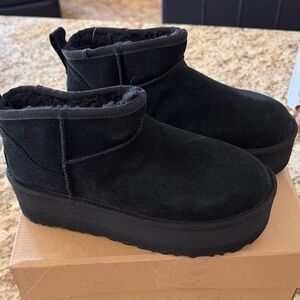UGG Black Suede Platform Ankle Boots